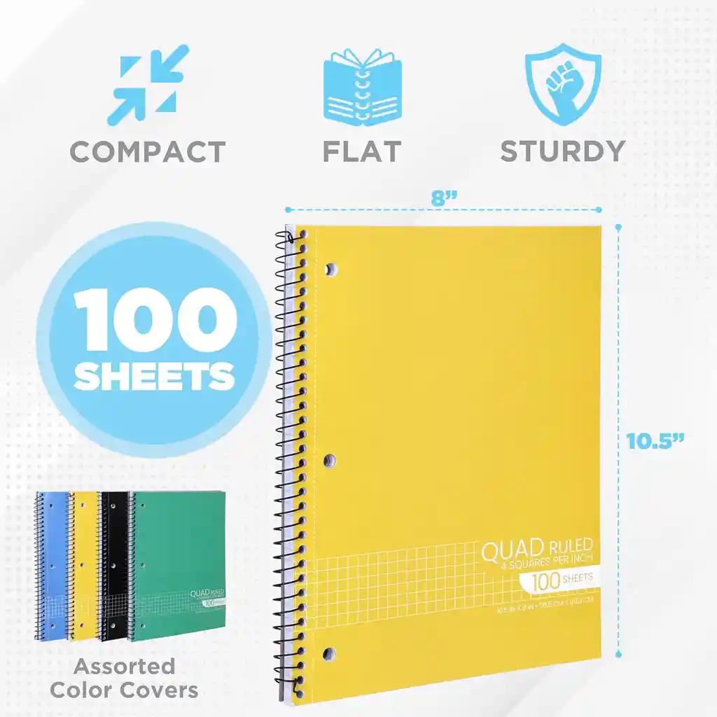 Cuaderno Argollado Cuadriculado 100 Hojas Grande 26 X 20cm Tapa Blanda 1 Materia