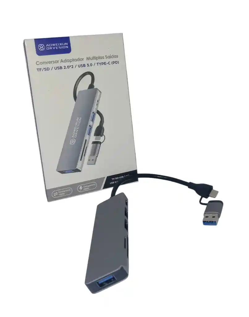 Hub 6 En 1 Conversor Multisalidas Tipo C , Usb 2.0 Usb 3.0 + Usb Gris