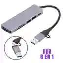 Hub 6 En 1 Conversor Multisalidas Tipo C , Usb 2.0 Usb 3.0 + Usb Gris