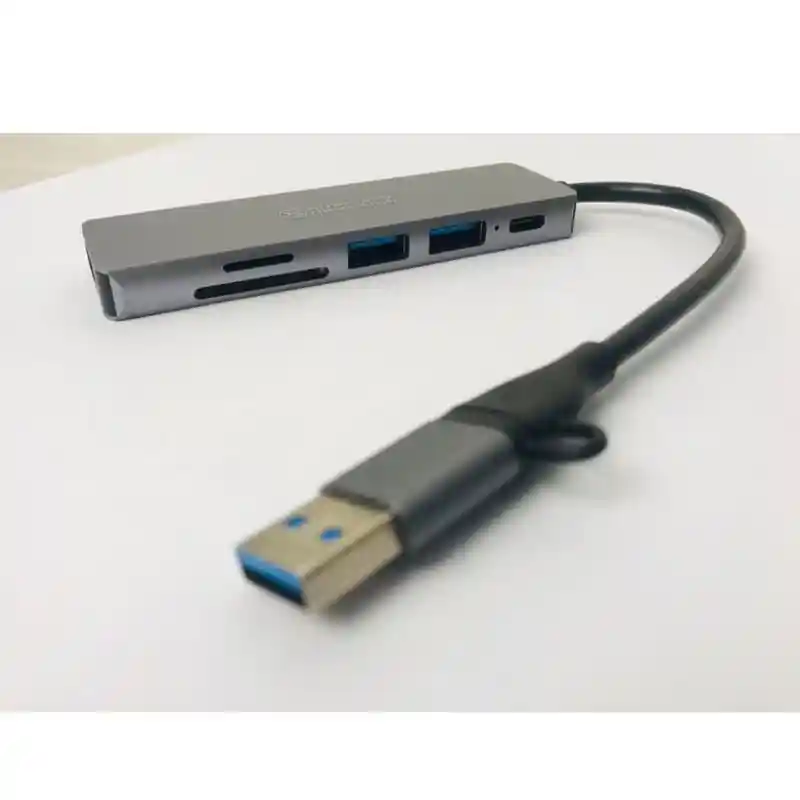 Hub 6 En 1 Conversor Multisalidas Tipo C , Usb 2.0 Usb 3.0 + Usb Gris