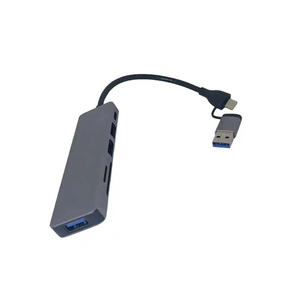 Hub 6 En 1 Conversor Multisalidas Tipo C , Usb 2.0 Usb 3.0 + Usb Gris