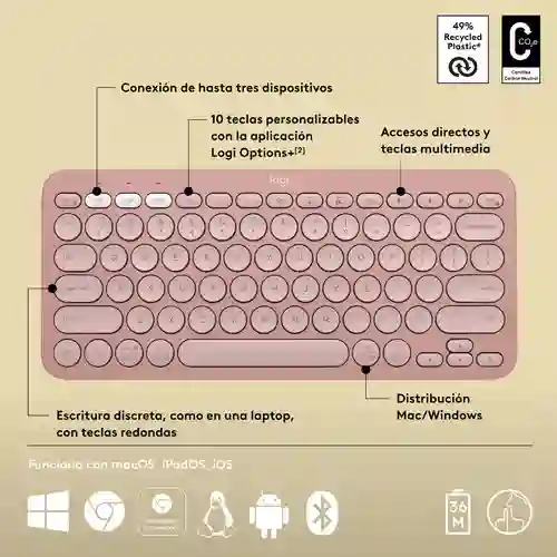 Teclado Bluetooth Multi-dispositivos Logitech K380 Rosado