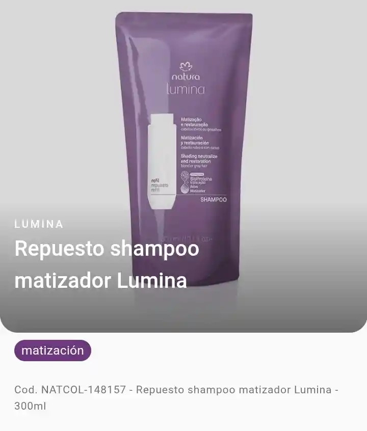 Natura - Repuesto Shampoo Matizador - Lumina Cabellos Rubios O Con Canas