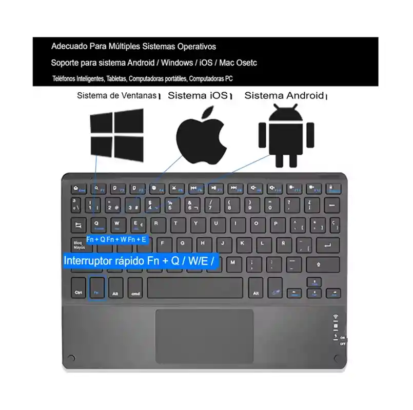 Mini Teclado Con Panel Tactil Y Bluetooth Para Portatil O Tablet