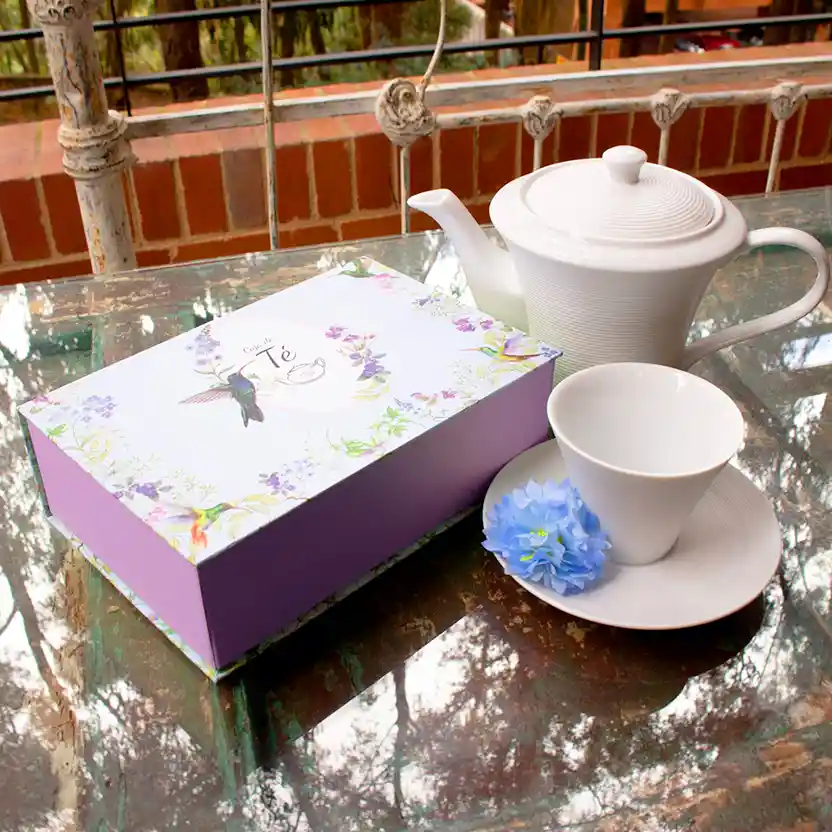 Caja De Té 24x16x7 Cm Con 6 Divisiones Ref. Colibríes