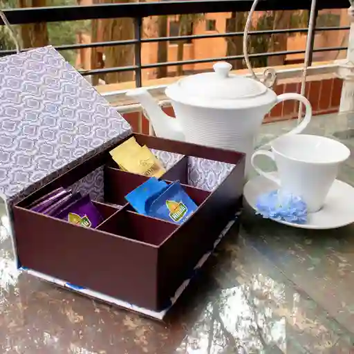 Caja De Té 24x16x7 Cm Con 6 Divisiones Ref. Azul