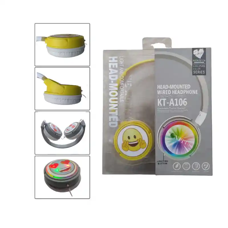 Auricular Diadema Niños Emoji Led Diseños Clases Virtuales