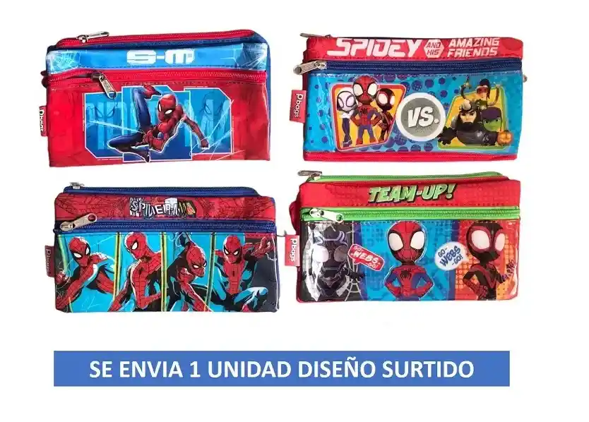 Cartuchera Para Niño 3 Bolsillos Spiderman Primavera.