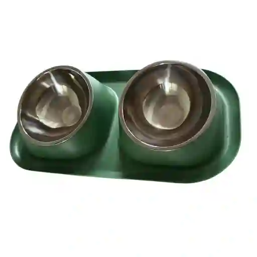 Plato Doble De Acero Inoxidable Antideslizante