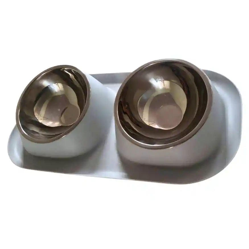 Plato Doble De Acero Inoxidable Antideslizante