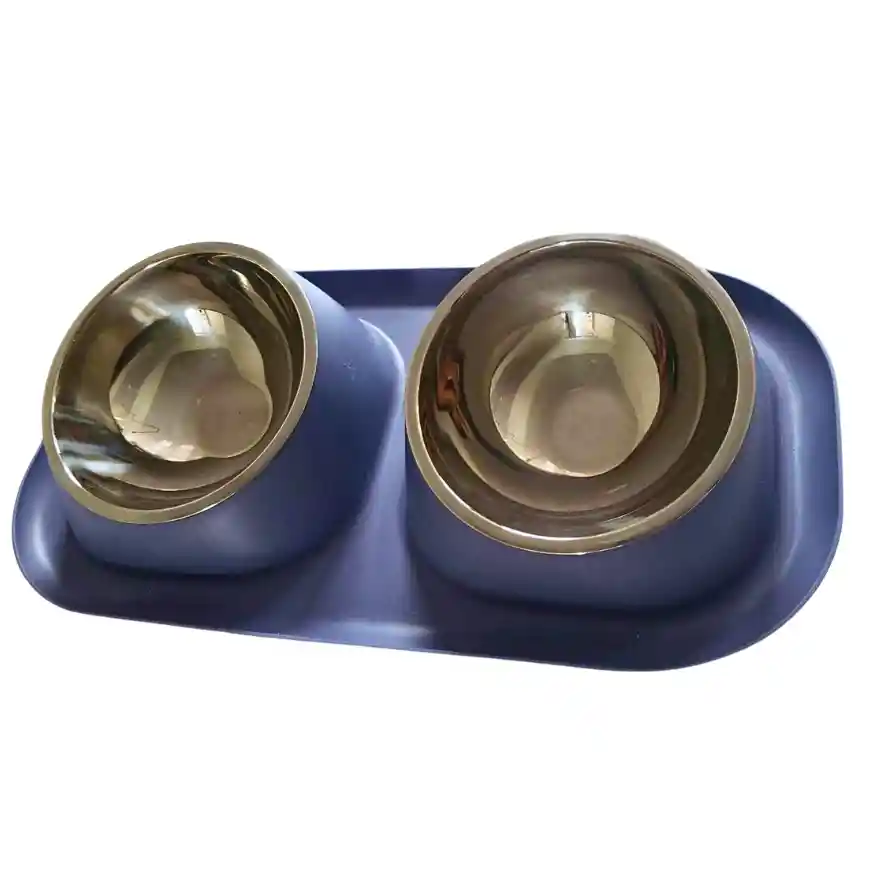 Plato Doble De Acero Inoxidable Antideslizante