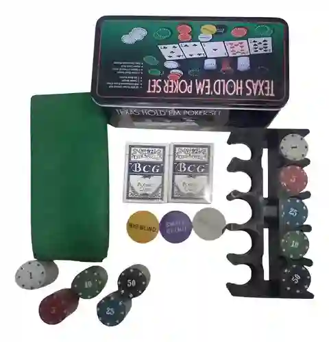 Kit Casino En Casa Póker Portable Baraja + Fichas + Tapete