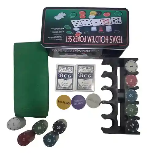 Kit Casino En Casa Póker Portable Baraja + Fichas + Tapete