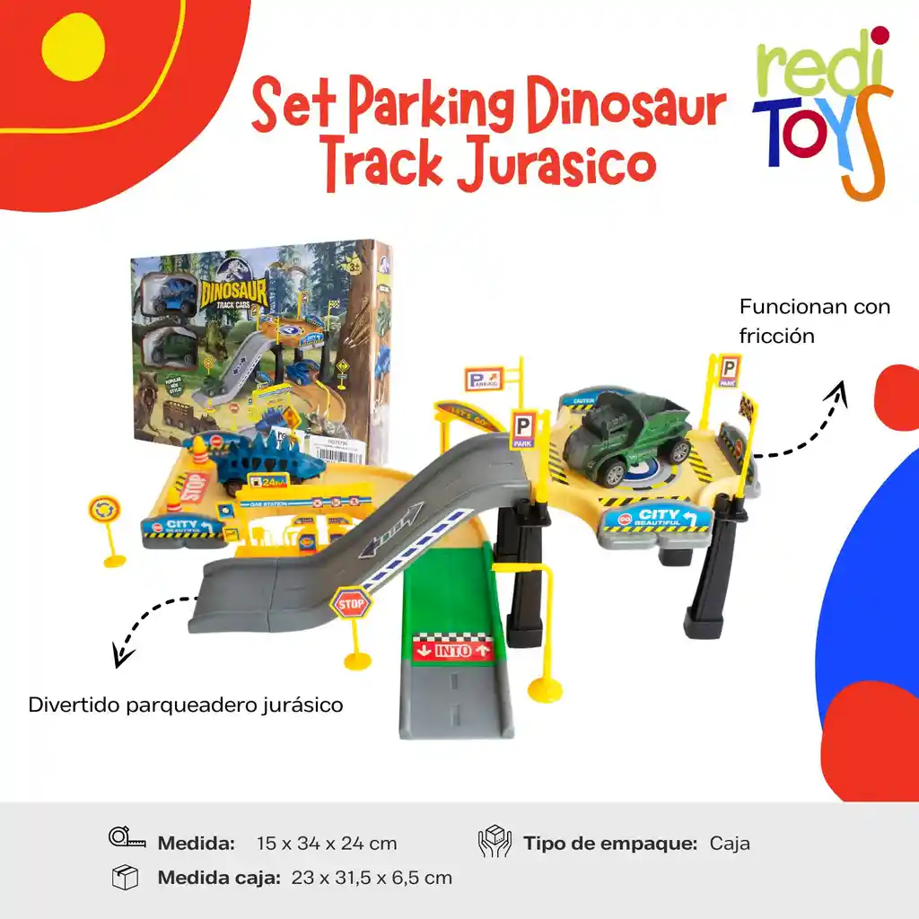Set De Parking Dinosaur Track X 2 Cars Jurasico