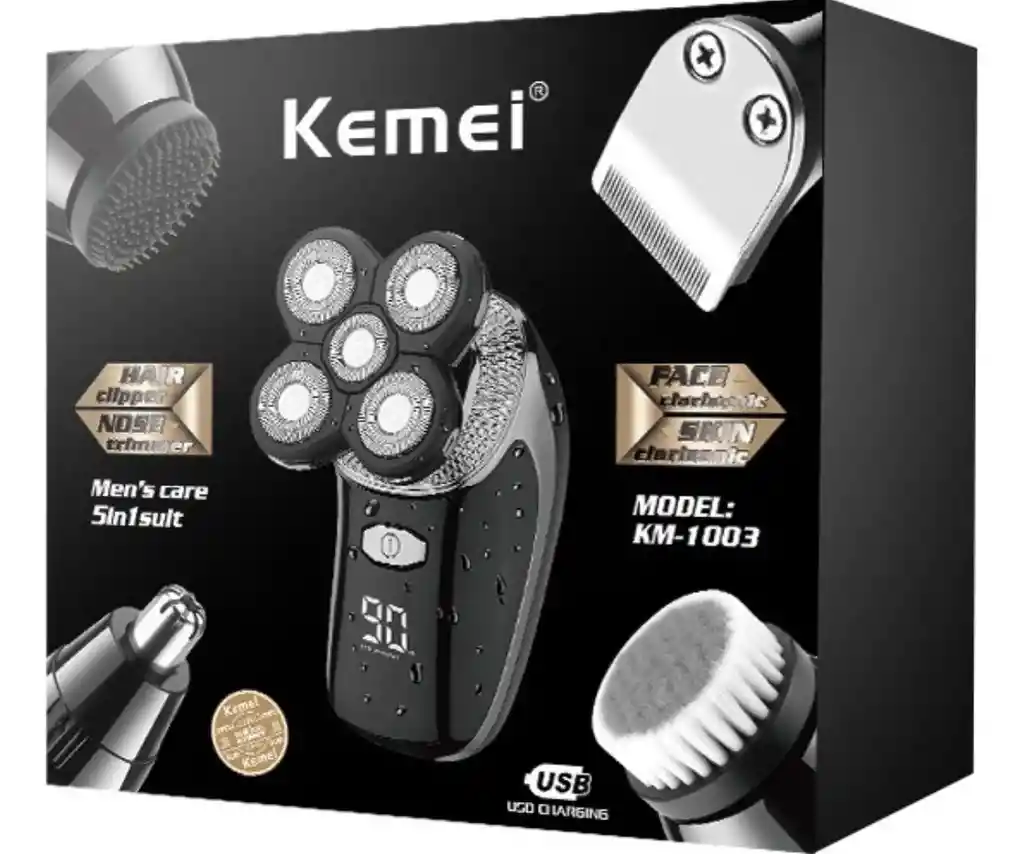Maquina Afeitadora Kemei Recargable Rasurado Completo Cabeza Barba