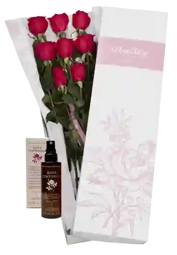 Caja Rosada 8 Rosas Y Rocío Facial Iluminador