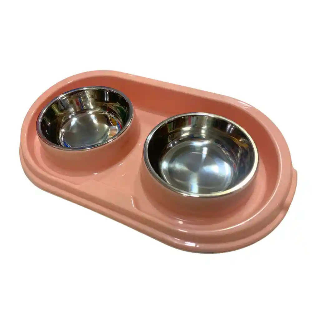 Plato Doble De Acero Inoxidable Antideslizante