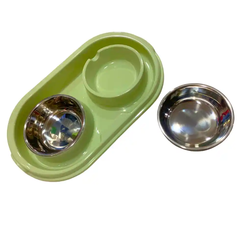 Plato Doble De Acero Inoxidable Antideslizante