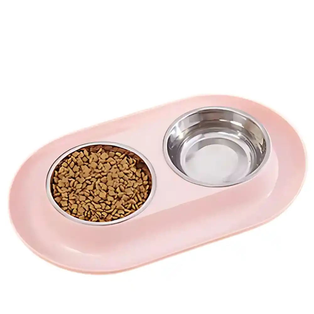 Plato Doble De Acero Inoxidable Antideslizante