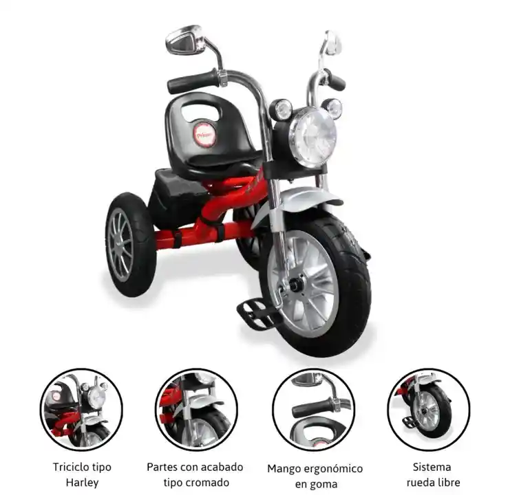 Triciclo Montable Diseño Harley Con Luces Princel Para Niños