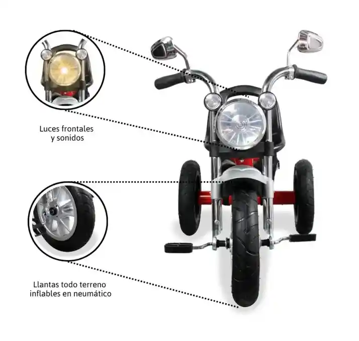 Triciclo Montable Diseño Harley Con Luces Princel Para Niños
