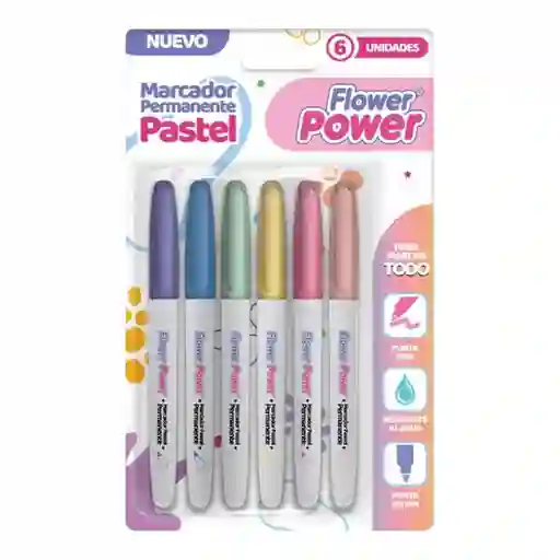 Marcador Primavera Punta Fina Flower Power Pastel *6