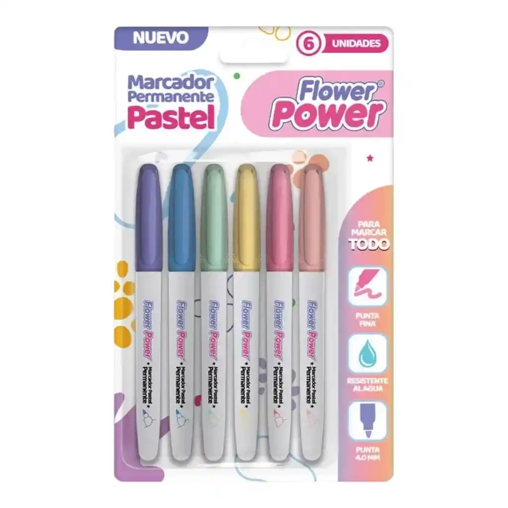 Marcador Primavera Punta Fina Flower Power Pastel *6