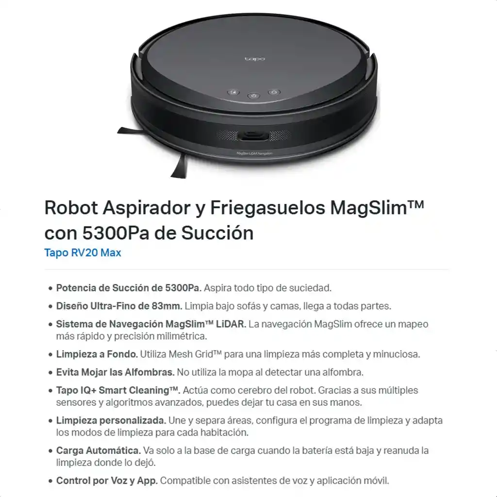 Aspiradora Robot Inteligente Tp-link Tapo Rv20 Max 5300pa