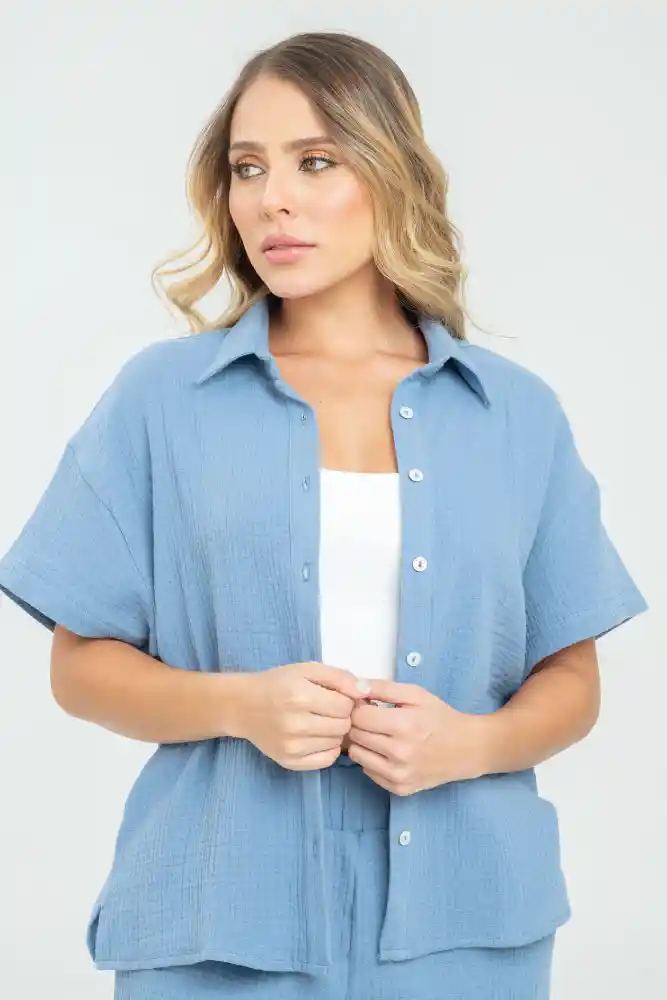 Camisa Naturalia Color Azul Medio Talla S