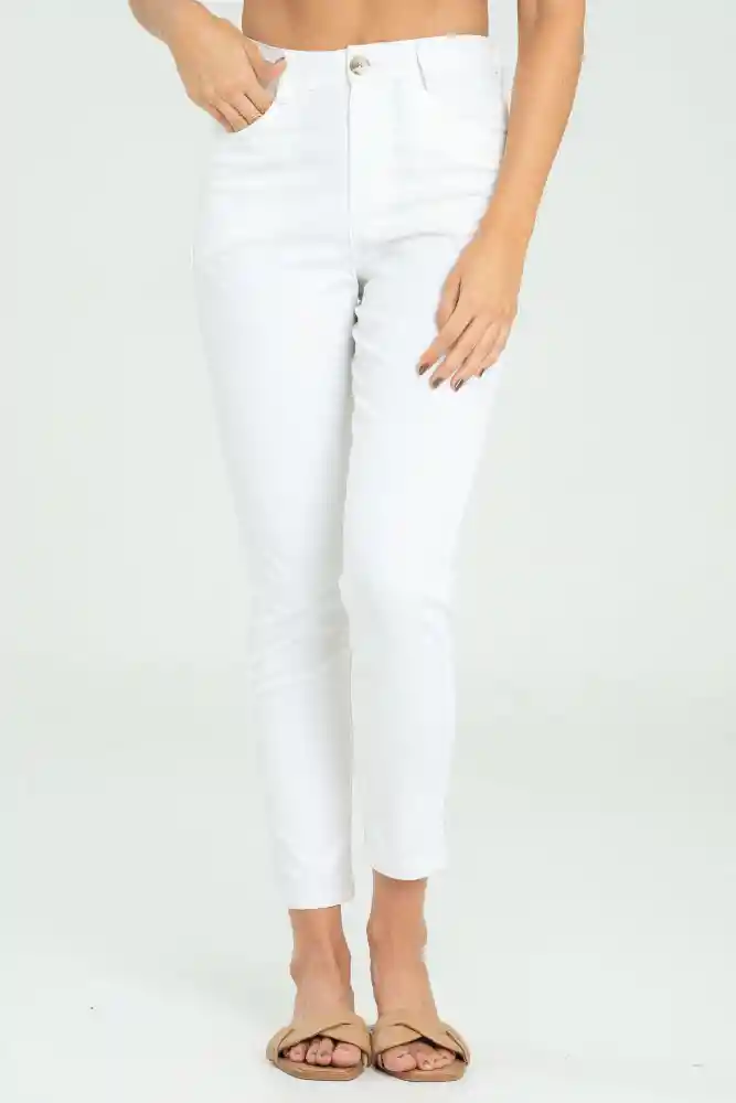 Pantalon Skinny 5 Bolsillos Color Blanco Crudo Talla 12