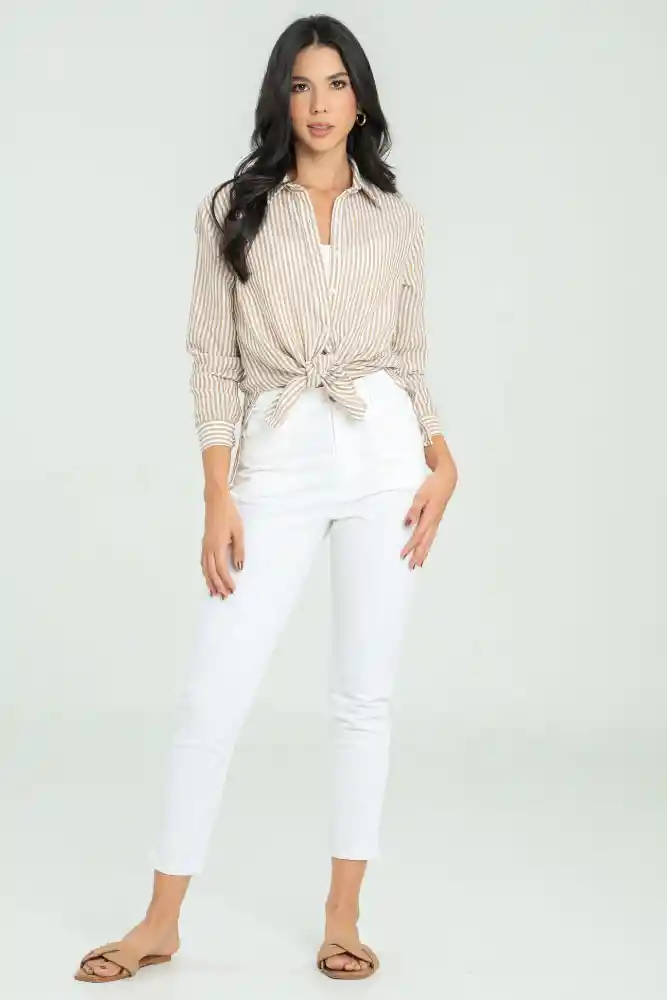 Pantalon Skinny 5 Bolsillos Color Blanco Crudo Talla 14
