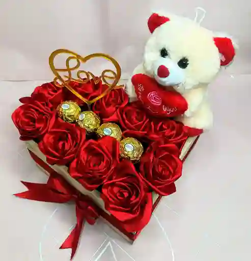 Corazón Eterno (caja De Rosas Con Oso Y Chocolates) ( Día De La Madre)