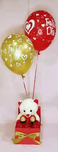 Caja De Rosas Con Oso De Peluche Y Globos Con Helio (helio Certificado Tgc) ( Día De La Madre)
