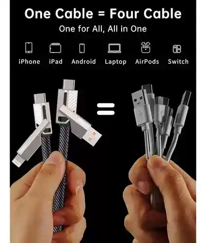 Cable Usb 4 En 1 | Carga Rápida | Usb, Tipo C, Lightning