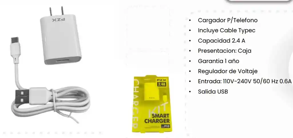 Cargador Tipo C Capacidad 2.4 A.