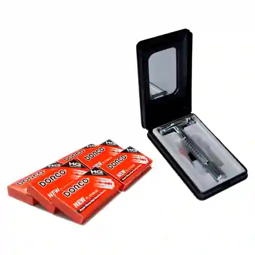 Máquina De Afeitar Clásica Estuche Tradic +30cuchillas Dorco Negro