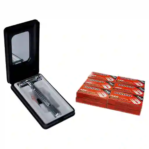 Máquina De Afeitar Clásica Estuche +60 Cuchillas Tradicional Negro