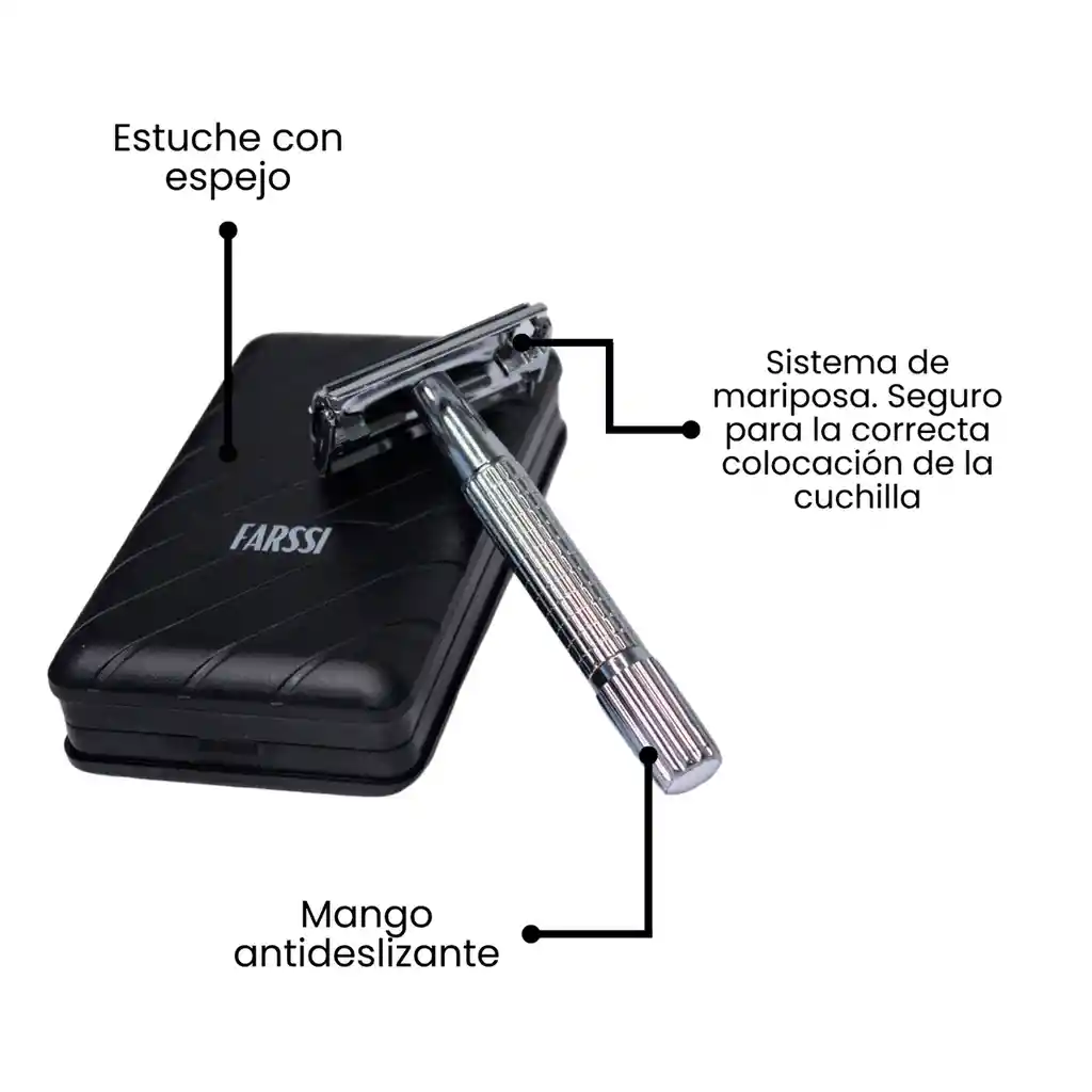 Máquina De Afeitar Clásica Estuche +60 Cuchillas Tradicional Negro