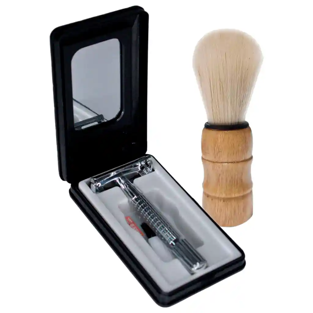 Kit Máquina De Afeitar Clásica Tradicional + Estuche + Brocha Negro