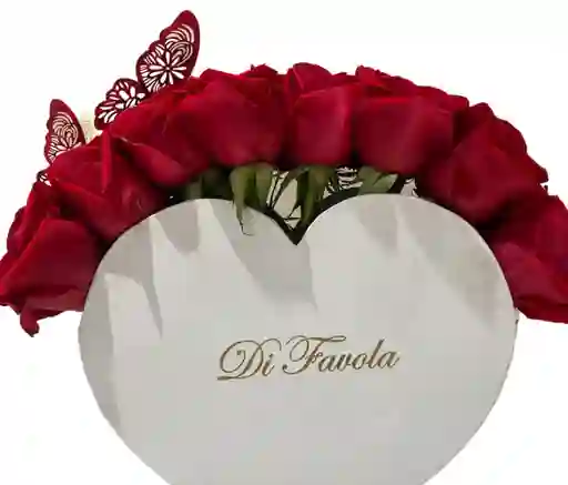 Arreglo De San Valentín Con Rosas Rojas En Caja Cartera Con Mariposas.