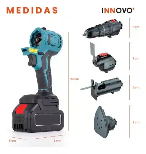 Taladro Multifuncion 5 En 1 Con Estuche Doble Bateria Trabaja Fácil Recargable
