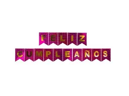 Feston De Feliz Cumpleaños Fucsia Holografico ( 12x17 )