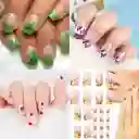 Uñas Postizas Decoradas Cuadradas Engol En Gel Mediana X12 Unds + Pegante