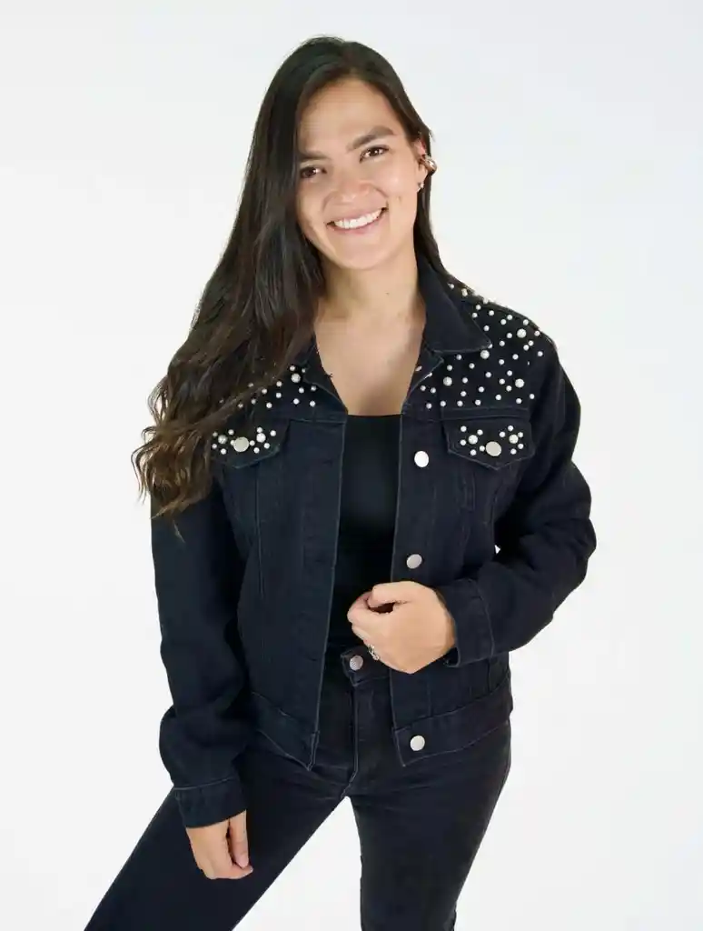 Chaqueta Para Mujer Denim Perlas - The Cheetah Negro S