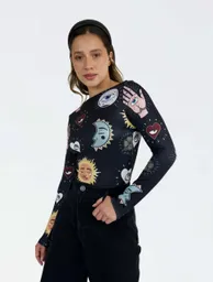 Body Para Mujer Estampado Con Lunas Y Estrellas - The Cosmic Negro Sm