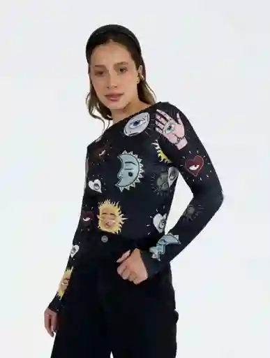Body Para Mujer Estampado Con Lunas Y Estrellas - The Cosmic Negro Sm
