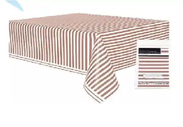 Mantel Plastico Metalizado Color Rosado Con Rayas Blancas De 1.37m X 1.83m