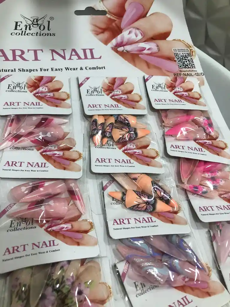 Uñas Postizas Almendrada Profesionales Decoradas Engol Largas Abs Traslucidas X12unds