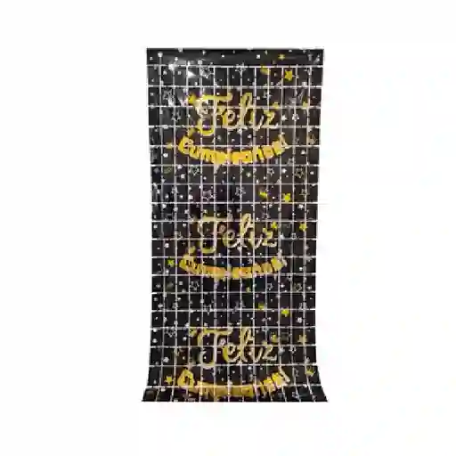 Cortina Para Fiesta De Cuadros Negro Estampado De Feliz Cumpleaños 1x2 Metros