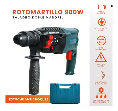 Roto Martillo Hammer Doble Mandril Percutor Taladro Con Estuche Trabajo Pesado 900w